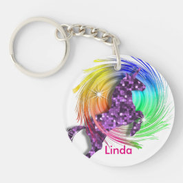 Hübsch Fantasy Rainbow Unicorn Personalisiert Schlüsselanhänger
