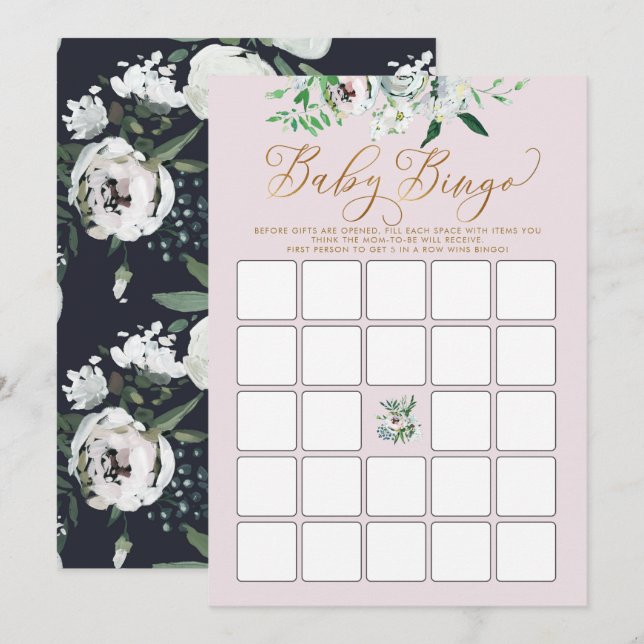 Hübsch Floral Gouache Boho Babydusche Bingo Spiel Einladung (Vorne/Hinten)