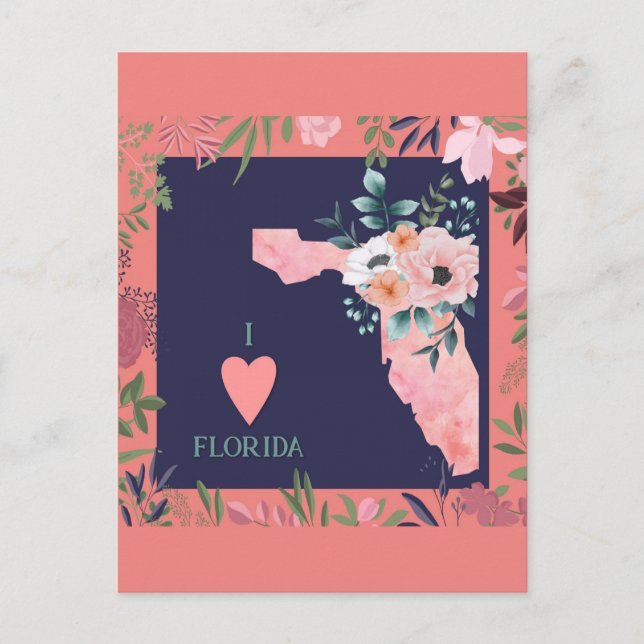 Hübsch Floral I Liebe Florida Staat Karte (Vorderseite)