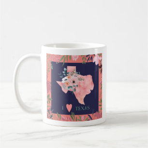 Hübsch Floral I Liebe Texas Staat Karte Kaffeetasse
