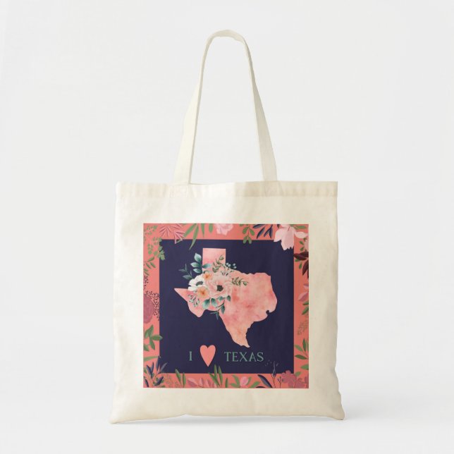 Hübsch Floral I Liebe Texas Staat Karte Tragetasche (Vorne)