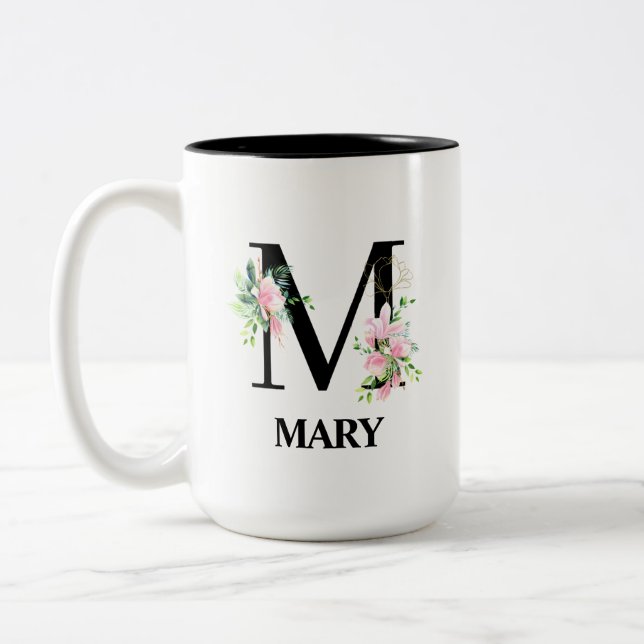 Hübsch Floral m Initial Mit Monogramm Zweifarbige Tasse (Links)