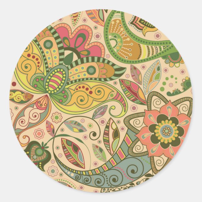 Hübsch Floral Paisley Pastel Runder Aufkleber (Vorderseite)