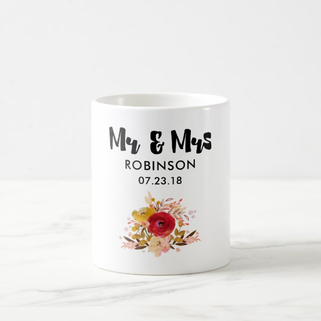 Hübsch Floral Watercolor Bouquet Wedding Mr. & Mrs Kaffeetasse (Mittel)