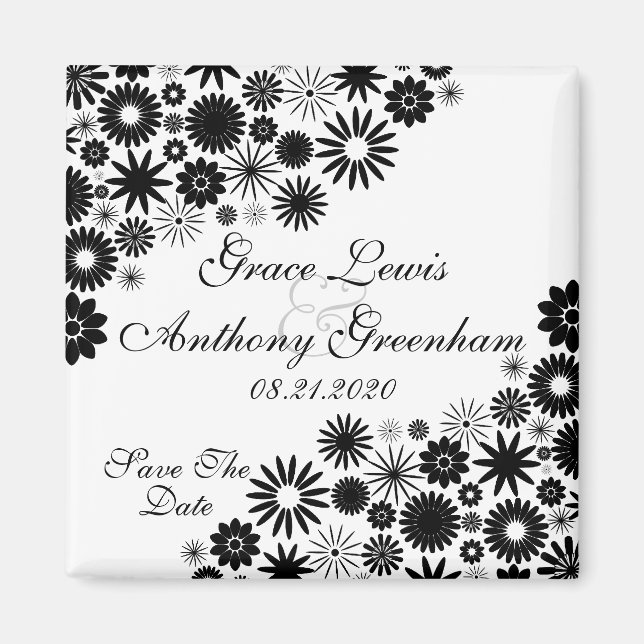 Hübsch Florals Black Save the Date Magnet (Vorne)