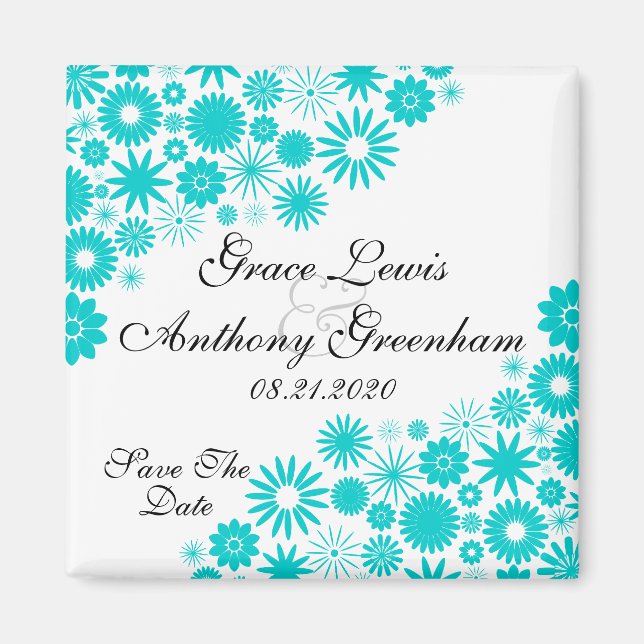 Hübsch Florals Turquoise Save the Date Magnet (Vorne)