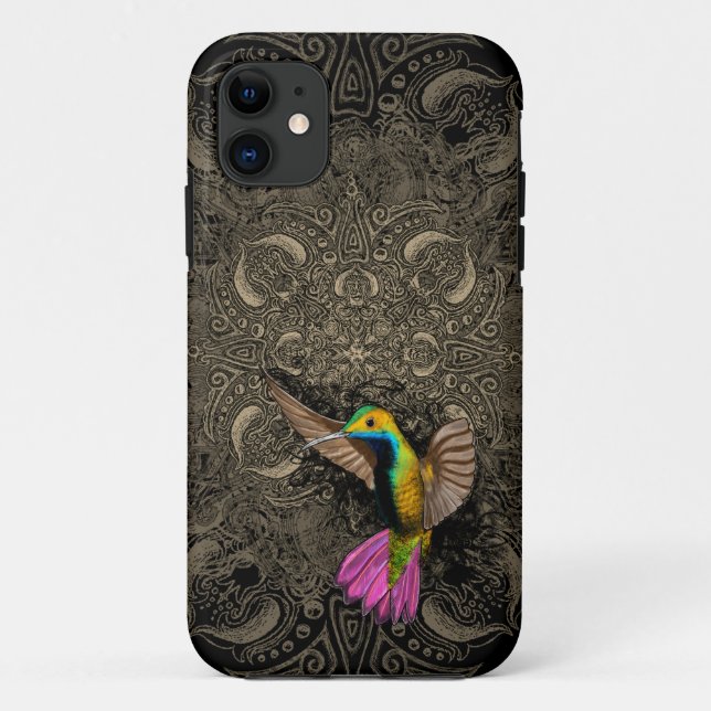 Hübsch Flying Hummingbird Hovering Mehndi Mandala Case-Mate iPhone Hülle (Rückseite)