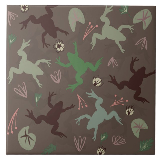 Hübsch Frog Grüne Botanische Keramik Fliese (Vorderseite)