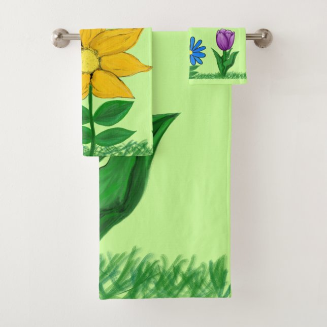 Hübsch-gelb-blau-Lila-Blumenstrauß-Badetuch-Set Badhandtuch Set (Insitu)