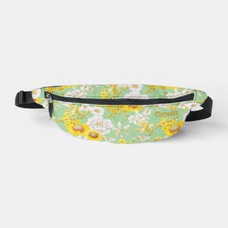 Hübsch-gelb-grün-floraler Muster Name Custom Bauchtasche