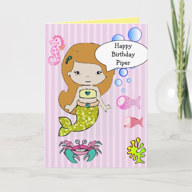 Hübsch Gelbe Meerjungfrau Happy Birthday Card Karte (Vorderseite)