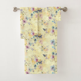 Hübsch-Gelbe Schmetterling-Blumenpastete Badhandtuch Set