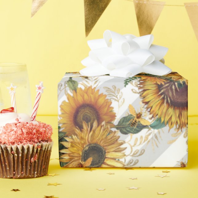 Hübsch-Gelbe Sonnenblume Bouquet Bienen Geschenkpapier (Geburtstagsparty)