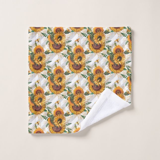 Hübsch-Gelbe Sonnenblume Bouquet Bienen Waschlappen (Waschlappen)
