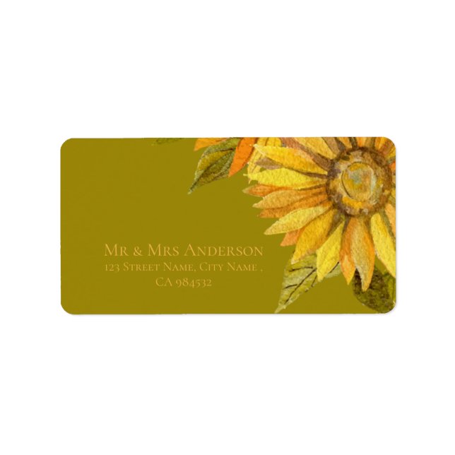 Hübsch Gelbe Sonnenblume Elegante Hochzeit der Blu Adressaufkleber (Vorne)
