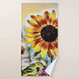 Hübsch Gelbe Sonnenblume im Feld der Blume Badehandtuch