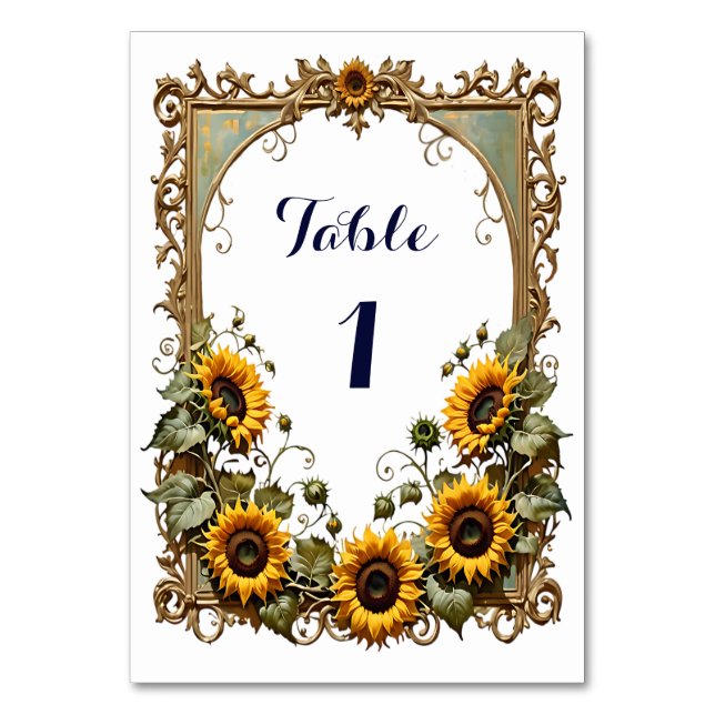 Hübsch Gelbe Sonnenblume mit Kunstrahmen Hochzeit Tischnummer (Vorderseite)