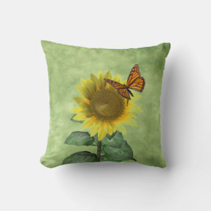 Hübsch Gelbe Sonnenblume und Orangenschmetterling Kissen