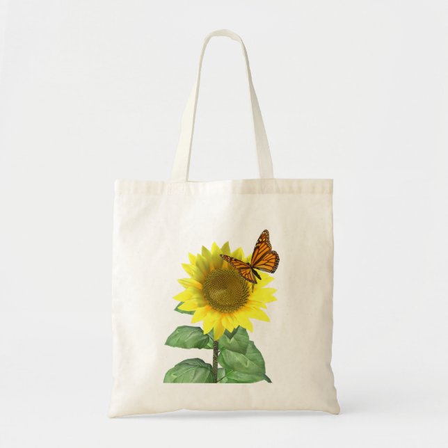 Hübsch Gelbe Sonnenblume und Orangenschmetterling Tragetasche (Vorne)