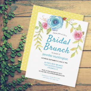 Hübsch-gelbes blaues Brautparty Brunch Einladung