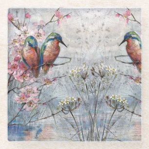 Hübsch gestrichene Kingfisher und Blume Glasuntersetzer