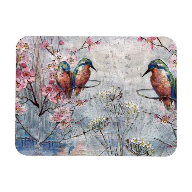 Hübsch gestrichene Kingfisher und Blume Magnet (Horizontal)