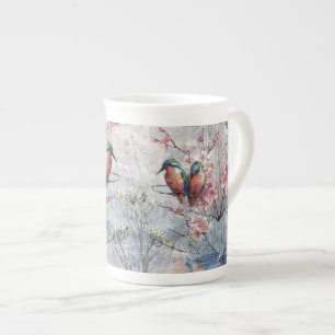 Hübsch gestrichene Kingfisher und Blume Prozellantasse