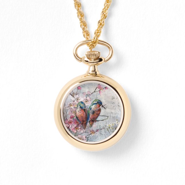 Hübsch gestrichene Kingfisher und Blume Schlüssela Armbanduhr (Vorderseite)