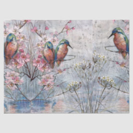 Hübsch gestrichene Kingfisher und Blume Seidenpapier