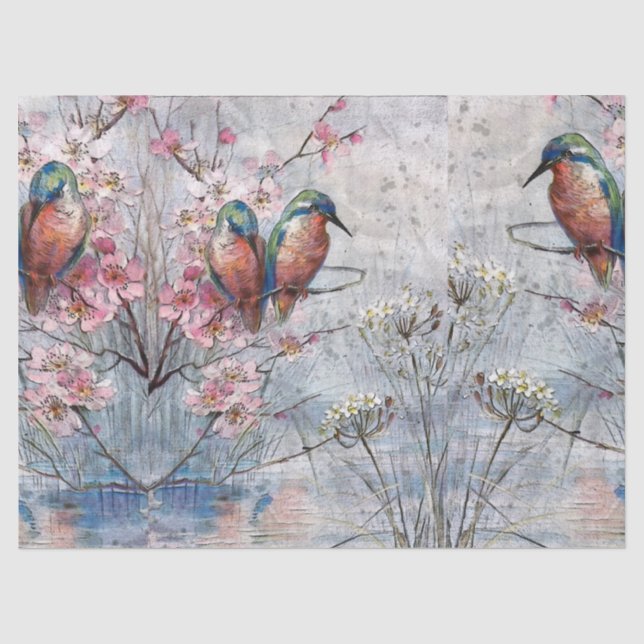 Hübsch gestrichene Kingfisher und Blume Seidenpapier (Vorderseite)
