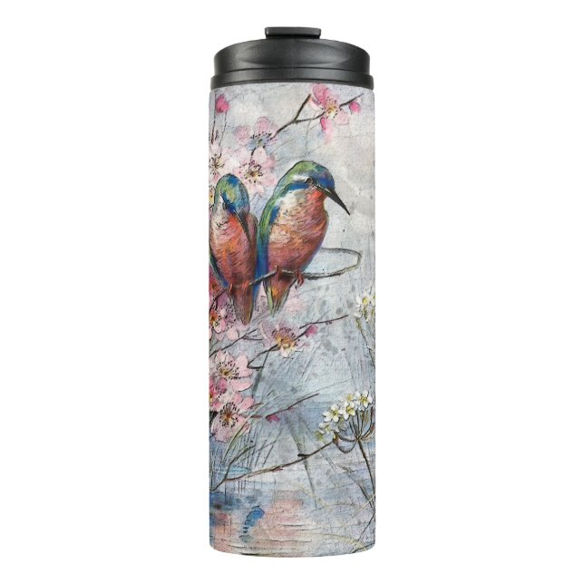 Hübsch gestrichene Kingfisher und Blume Thermosbecher (Vorderseite)