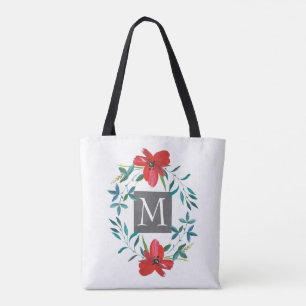 hübsch gestrichene rote Blume mit Monogramm Tasche