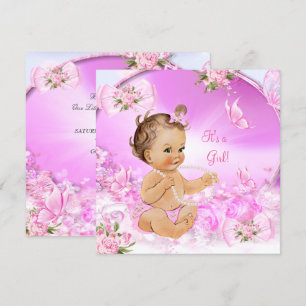 Hübsch Girl Baby Dusche Pink Butterfly Brünett LT Einladung