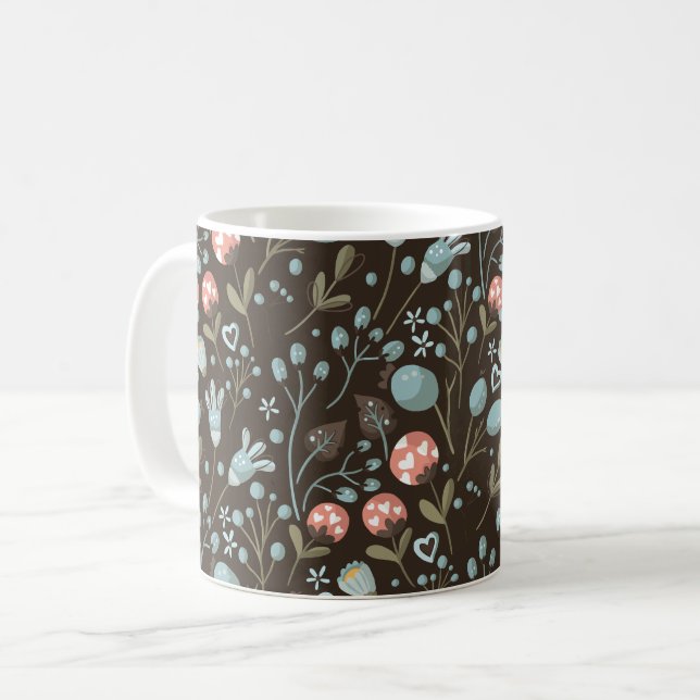 Hübsch Girl Floral Muster Blau Kaffeetasse (Vorderseite Links)