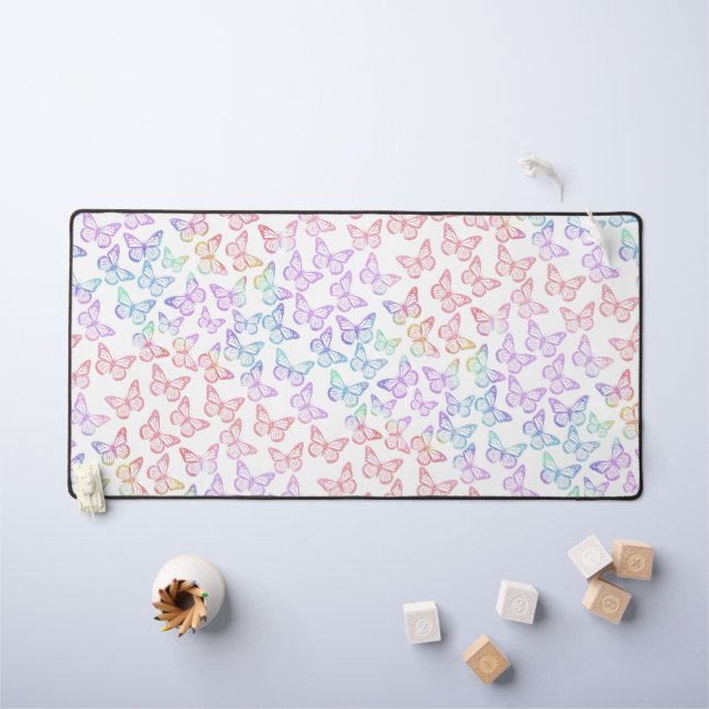 Hübsch Girl Pastel Butterfly Muster Iridescent Schreibtischunterlage (Kindertisch)
