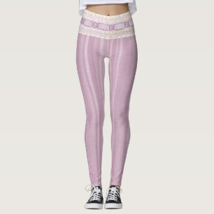 Hübsch Girlie Lilac Design Lace Border Yoga Leggings