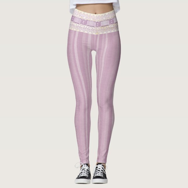 Hübsch Girlie Lilac Design Lace Border Yoga Leggings (Vorderseite)