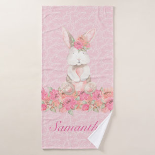 Hübsch Girls Pink Floral Woodland Bunny Badehandtuch