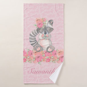 Hübsch Girls Rosa Blumenwald Raccoon Badehandtuch