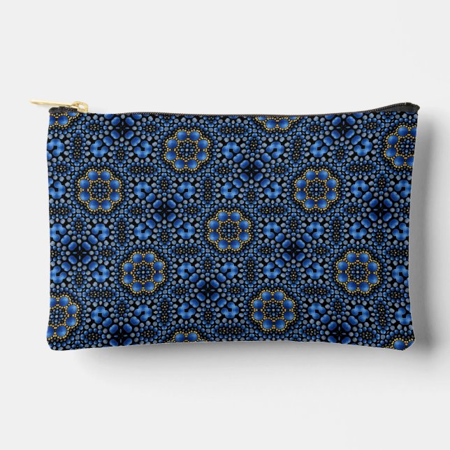 Hübsch Girly Blue & Gold Dot Art Mandala Muster Zubehörtasche (Vorderseite)