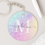 Hübsch Girly Holographic Glitzer Schlüsselanhänger<br><div class="desc">Dieses farbenfrohe,  bunt gestylte Glitzer-Muster lässt sich einfach mit Ihrem individuelle Name und/oder Monogramm personalisieren.</div>