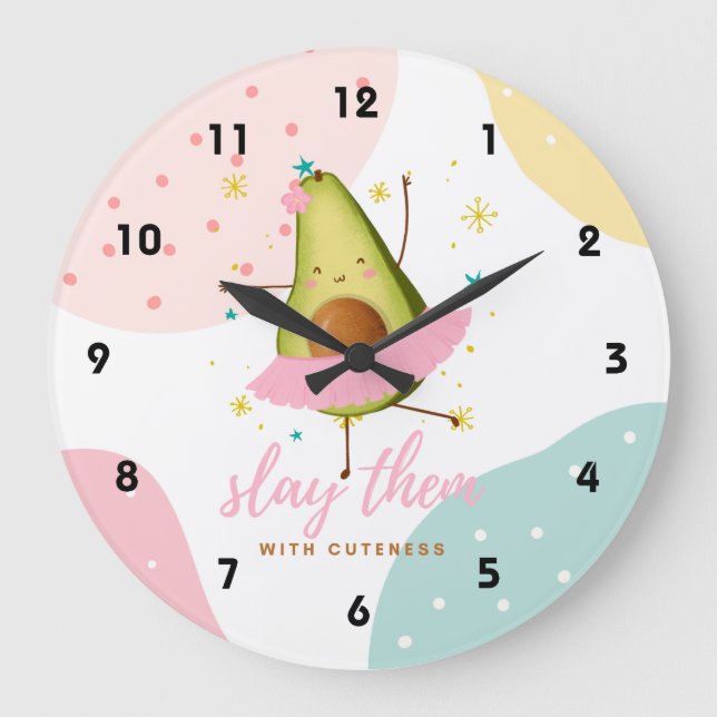Hübsch Girly Kawaii Avocado Ballerina Slay ihnen Große Wanduhr (Vorderseite)