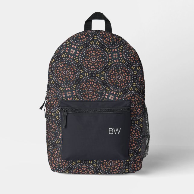 Hübsch Girly Mandala Muster Monogram Initials Bedruckter Rucksack (Vorderseite)