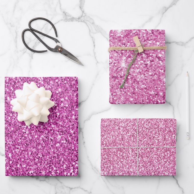 Hübsch Girly Pink Glitzer Sparkle Geschenkpapier Set (Vorderseite)