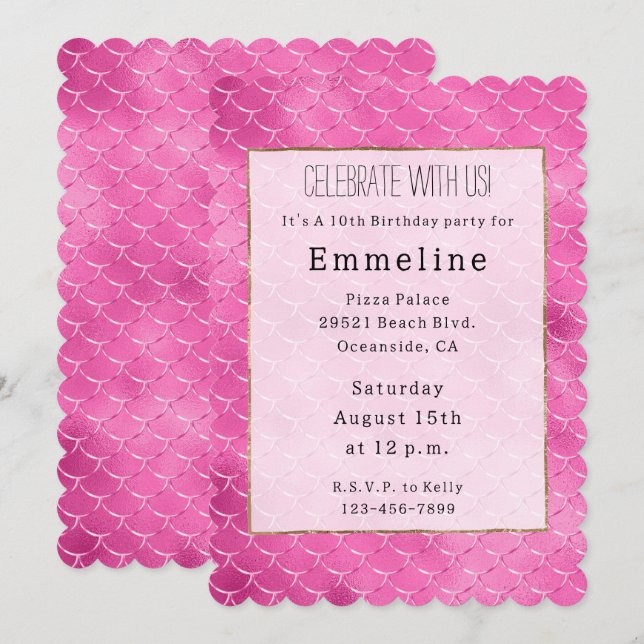 Hübsch Girly Pink Mermaid Einladung (Vorne/Hinten)