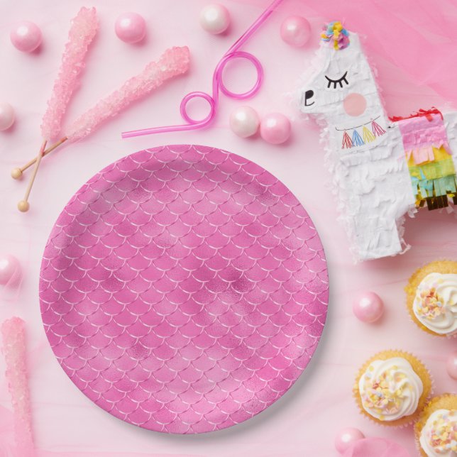 Hübsch Girly Pink Mermaid Pappteller (Party)