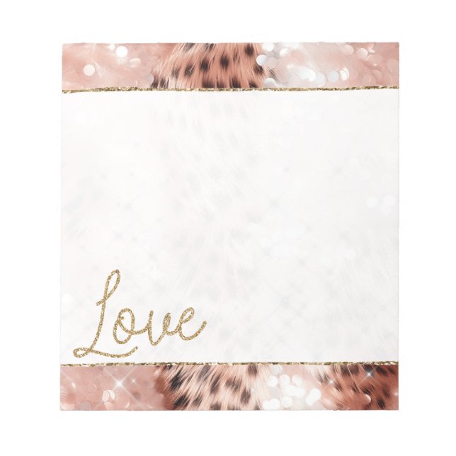 Hübsch Girly Rose Gold Leopard Bokeh Notizblock (Vorderseite)
