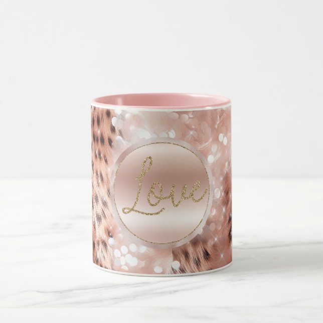 Hübsch Girly Rose Gold Leopard Bokeh Tasse (Zentrum)