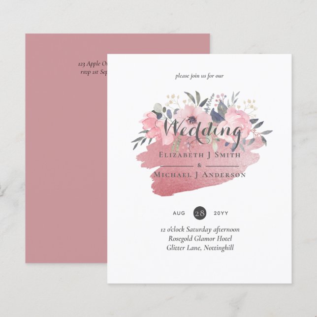 Hübsch Girly Rosegold Floral Glam Wedding (Vorne/Hinten)