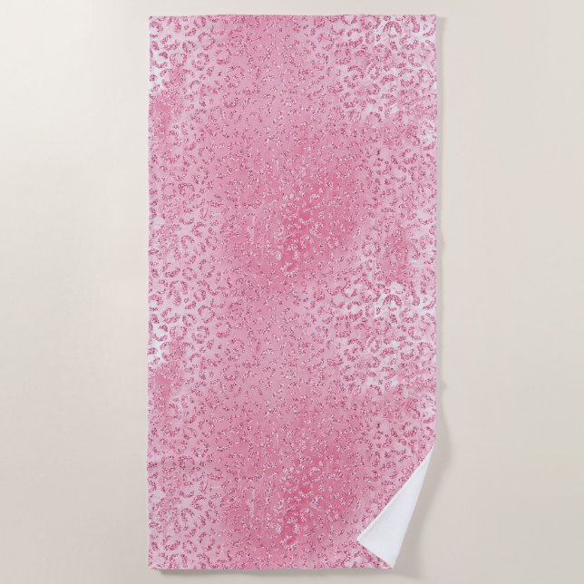 Hübsch Girly Sugar Pink Glitzer Leopard Strandtuch (Vorderseite)